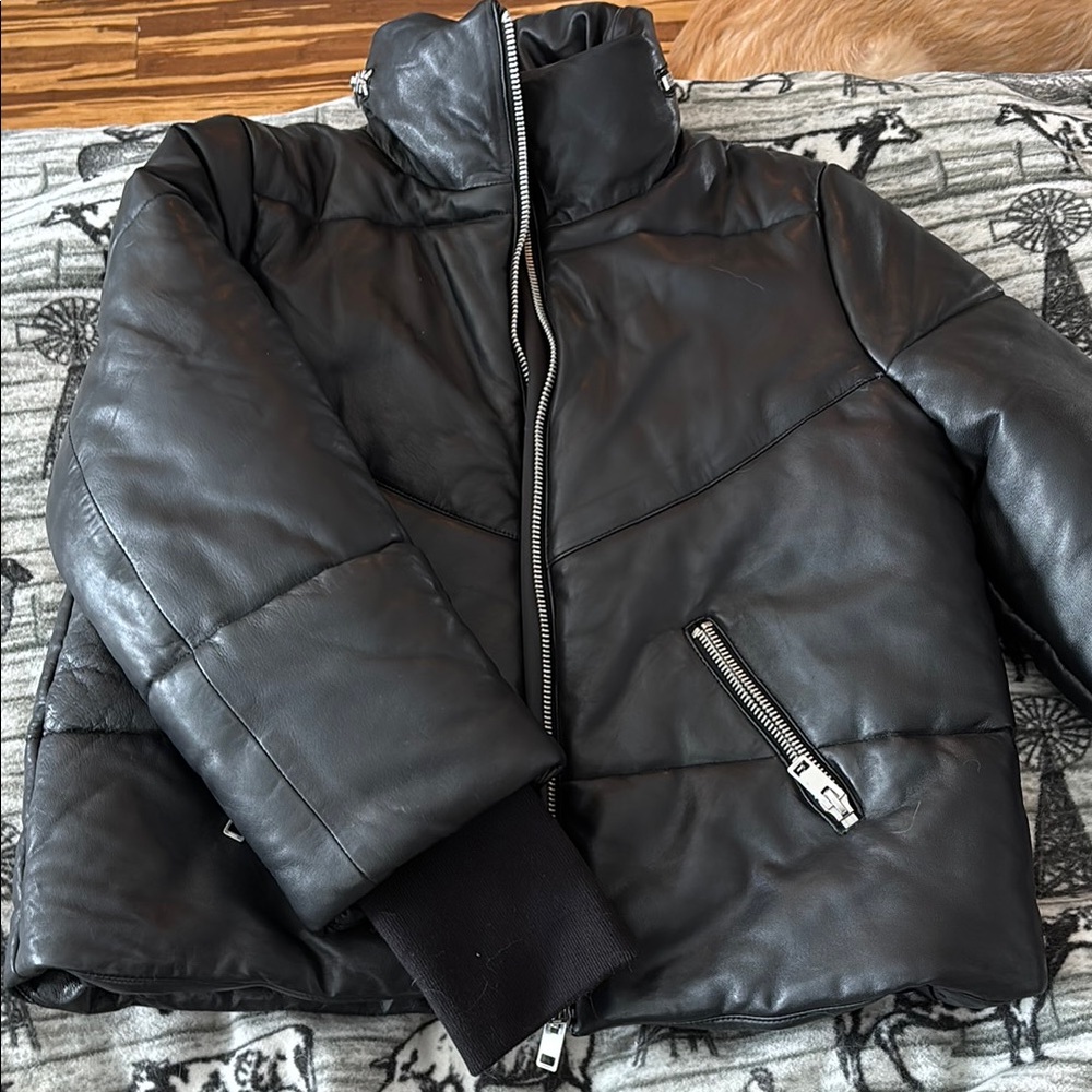 Walter Baker Black Puffer Jacket with Zipper Details